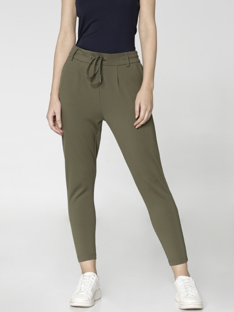 

ONLY Women Olive Green Slim Fit Solid Regular Cropped Trousers