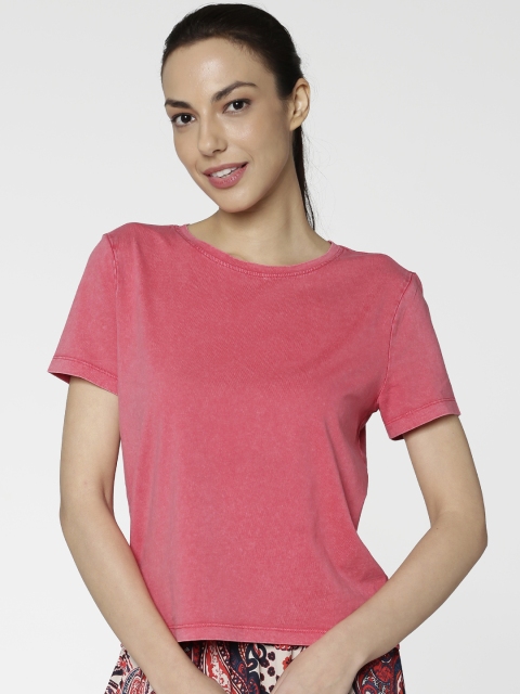 

ONLY Women Pink Solid Round Neck Pure Cotton T-shirt