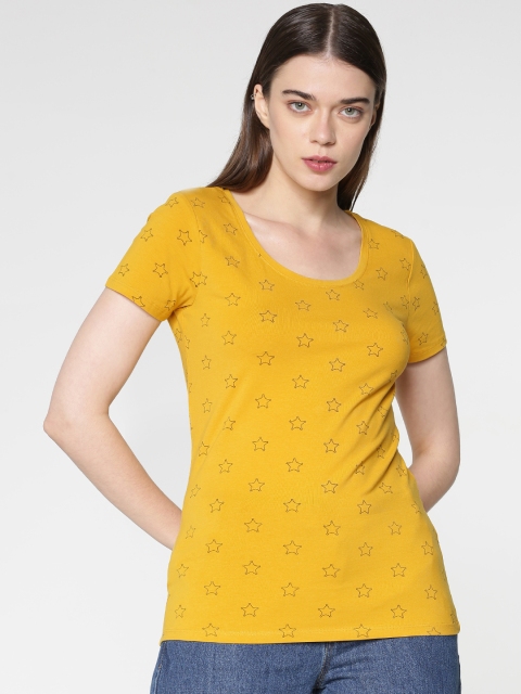 

ONLY Women Mustard Printed Round Neck T-shirt