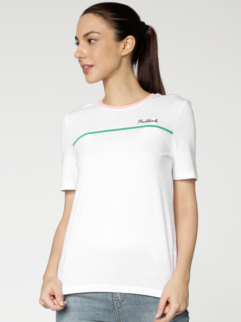 

ONLY Women White Solid Round Neck Pure Cotton T-shirt