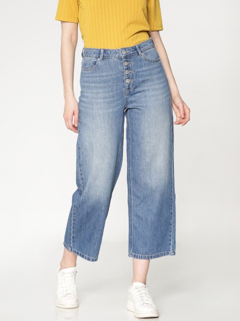 

ONLY Women Blue Molly High-Rise Clean Look Wide Legged Cropped Jeans