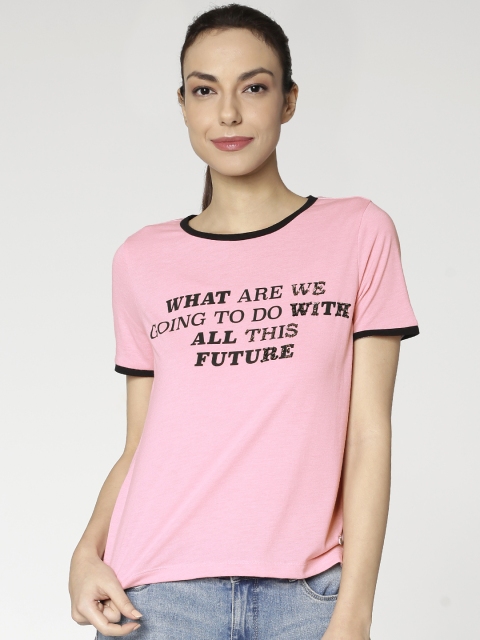 

ONLY Women Pink Printed Round Neck T-shirt