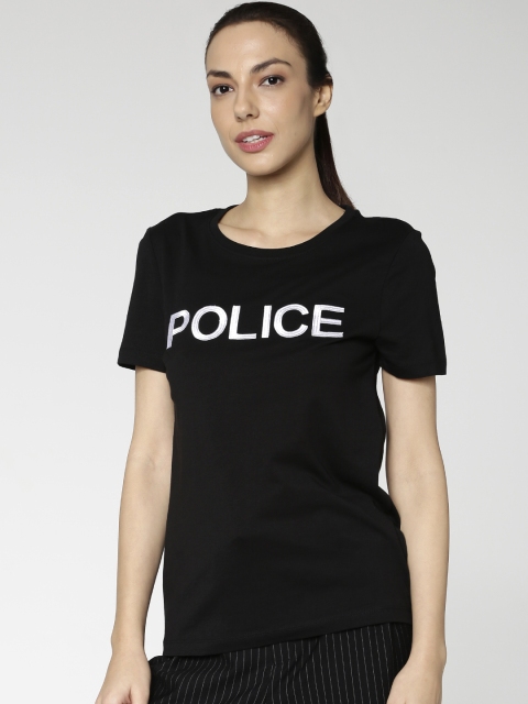 

ONLY Women Black Self Design Round Neck T-shirt
