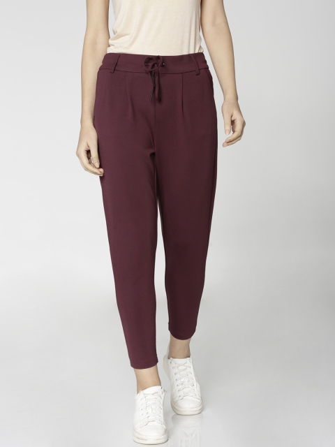 

ONLY Women Burgundy Slim Fit Solid Cropped Regular Trousers