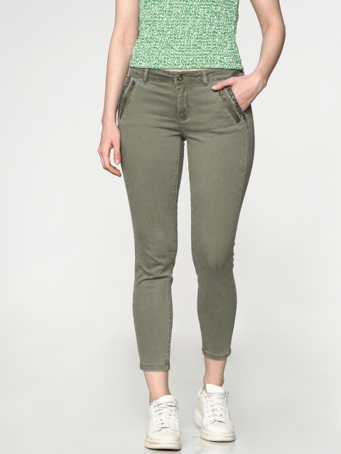 

ONLY Women Olive Green Skinny Fit Solid Regular Trousers