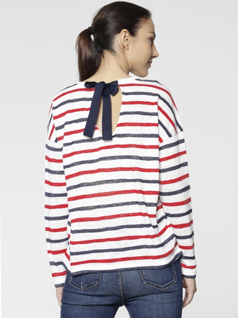 

ONLY Women White Striped Styled Back Top