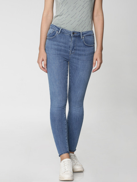 

ONLY Women Blue Super Power Skinny Fit Mid-Rise Clean Look Stretchable Jeans