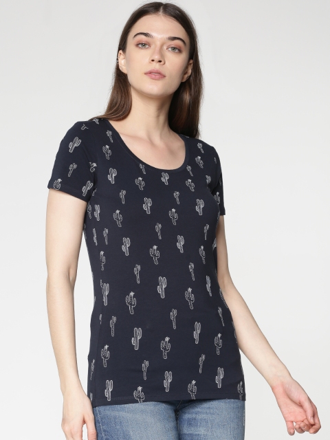 

ONLY Women Navy Printed Round Neck T-shirt, Navy blue