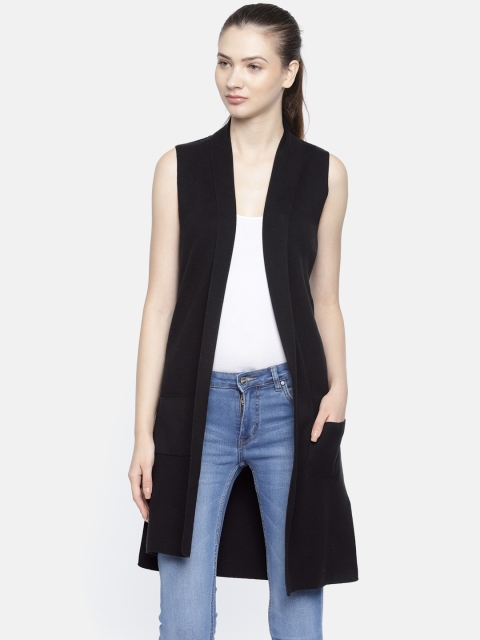 

Akiva Women Black Solid Open Front Longline Shrug