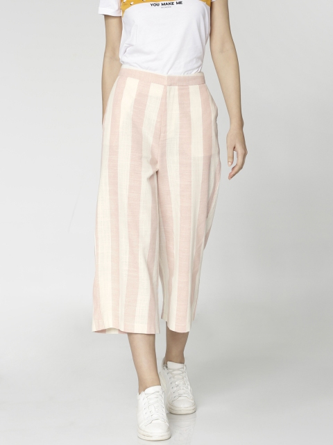 

ONLY Women Off-White & Pink Slim Fit Striped Culottes