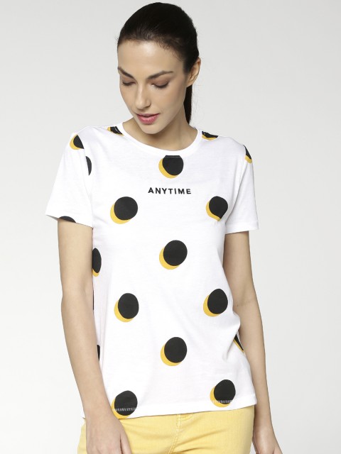 

ONLY Women White Printed Round Neck T-shirt
