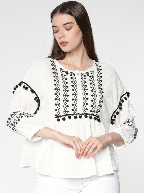 

ONLY Women White Embroidered Peplum Top