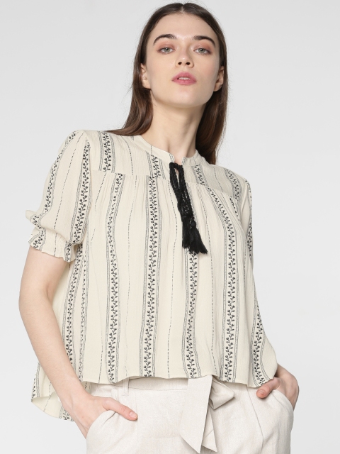 

ONLY Women Off-White & Black Printed High-Low Top