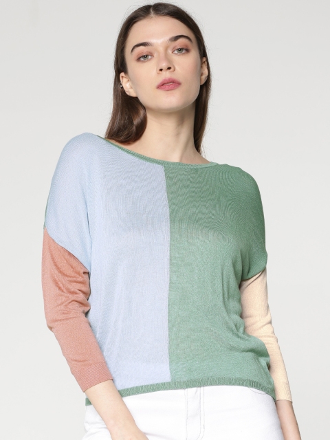 

ONLY Women Green & Blue Colourblocked Top