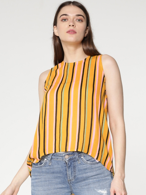 

ONLY Women Yellow & Black Striped High-Low Top