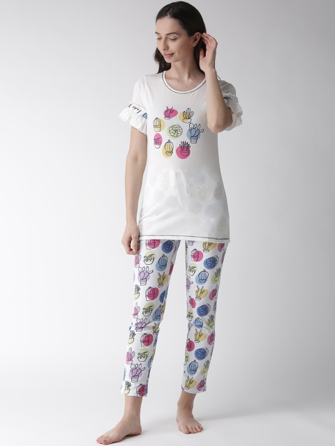 

MADAME M SECRET Women White & Blue Printed Night Suit S9S30059 1