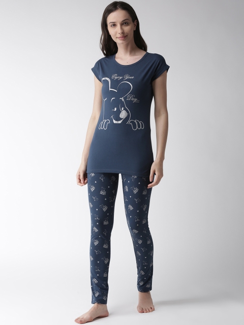 

MADAME M SECRET Women Navy Blue & White Printed Night Suit S9S30077 026
