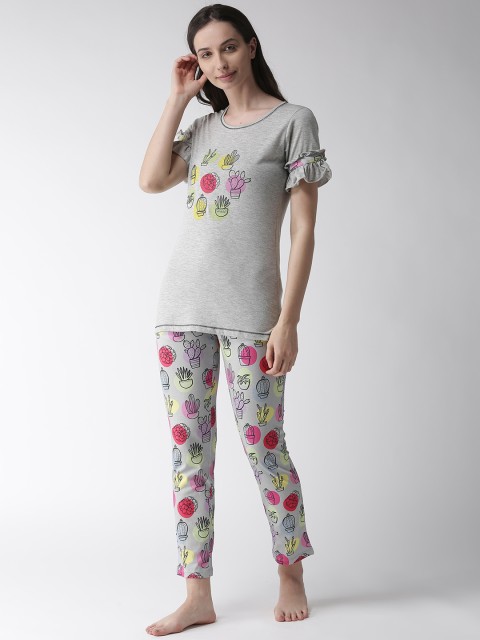 

MADAME M SECRET Women Grey Melange Printed Night Suit S9S30059 095