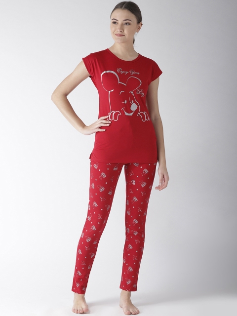 

MADAME M SECRET Women Red & Grey Printed Night Suit S9S30077 033