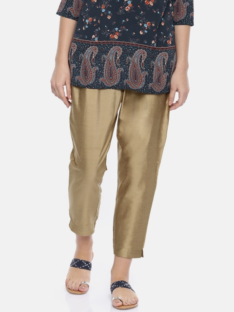 

Melange by Lifestyle Women Gold-Coloured Regular Fit Solid Regular Cropped Trousers