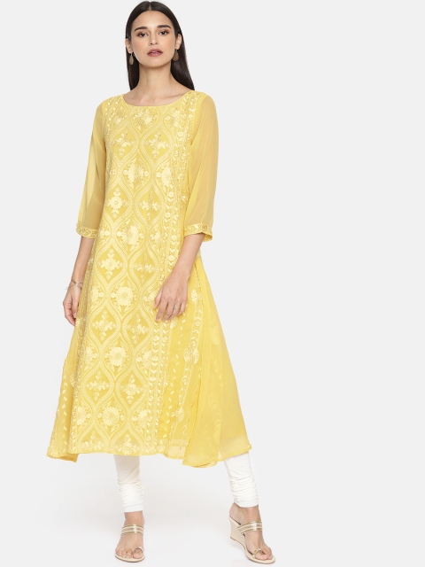 

Melange by Lifestyle Women Yellow Embroidered Straight Kurta