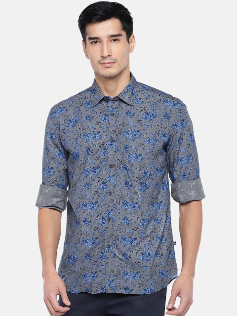 

Parx Men Grey & Blue Slim Fit Printed Casual Shirt