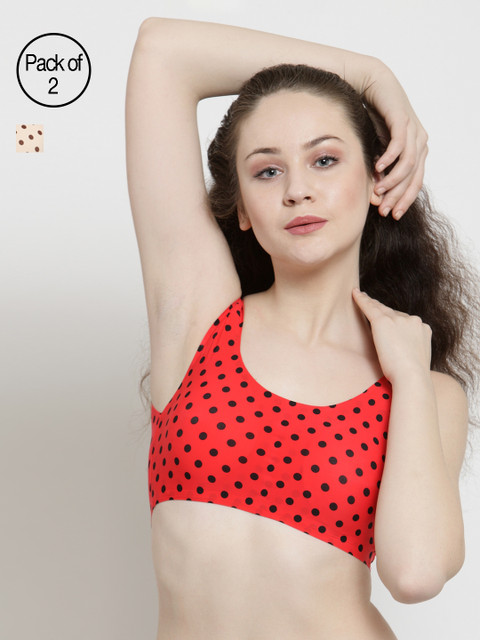 

Friskers Women Pack of 2 Printed Sports Bras O-LA20-03-09, Red