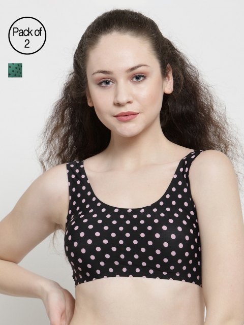 

Friskers Women Pack of 2 Printed Sports Bra O-LA20-01-13, Black