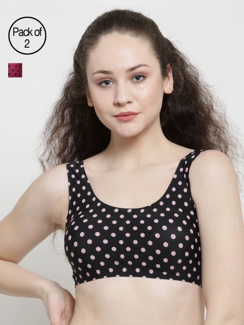 

Friskers Women Pack of 2 Printed Sports Bra O-LA20-01-14, Black