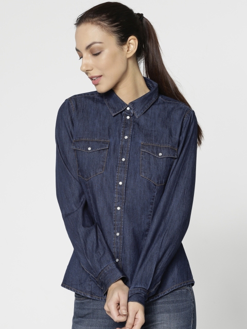 

ONLY Women Blue Regular Fit Solid Denim Casual Shirt