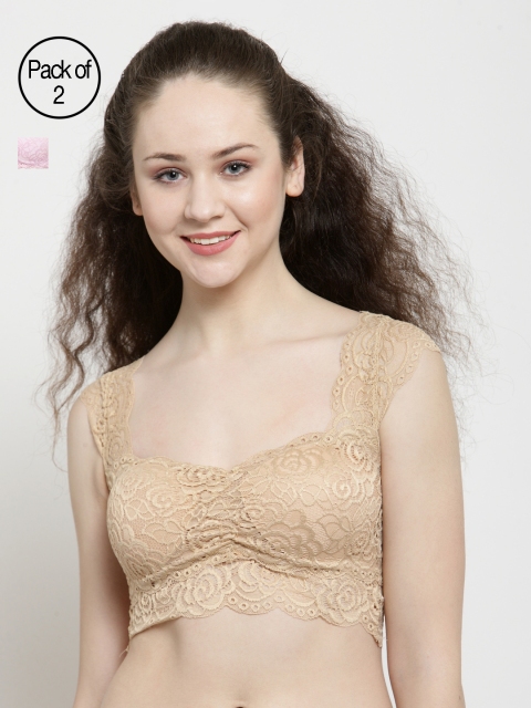 

Friskers Women Pack of 2 Self-Design Bralette Bras O-7038-09-10, Beige