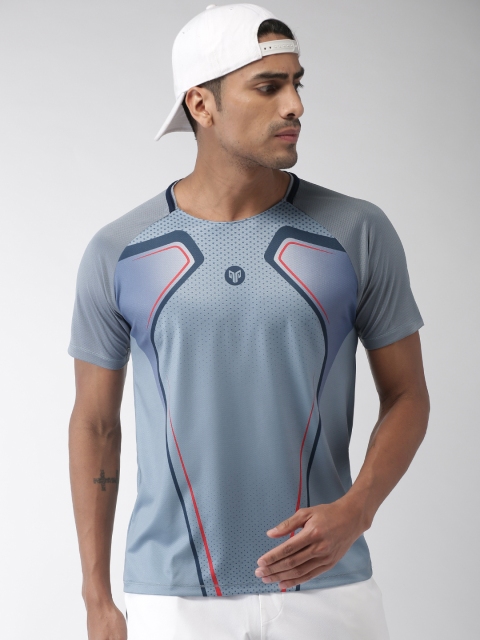 

2GO Men Blue Printed Round Neck GO-DRY T-shirt