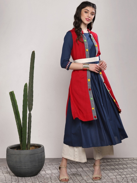 

Sangria Women Navy Blue & Beige Solid Layered Kurta Set
