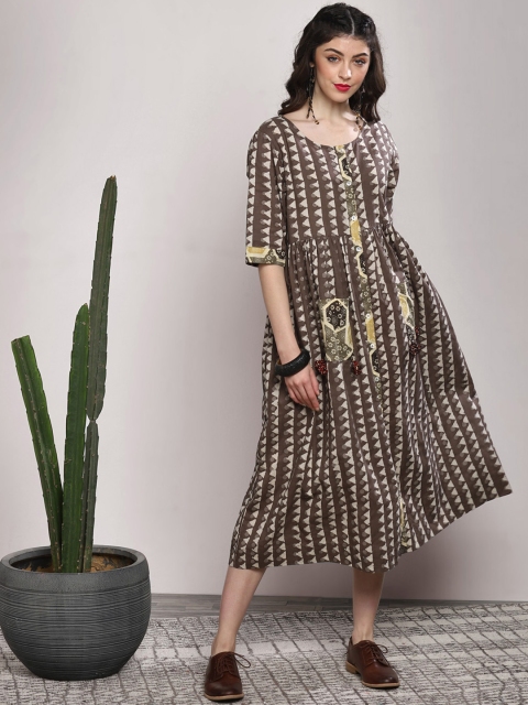 

Sangria Women Brown Printed A-Line Dress