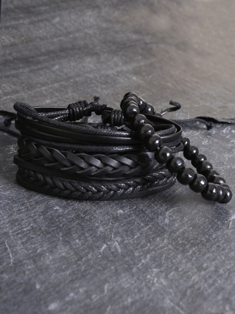

UNKNOWN by Ayesha Men Set of 4 Black Leather Bracelets