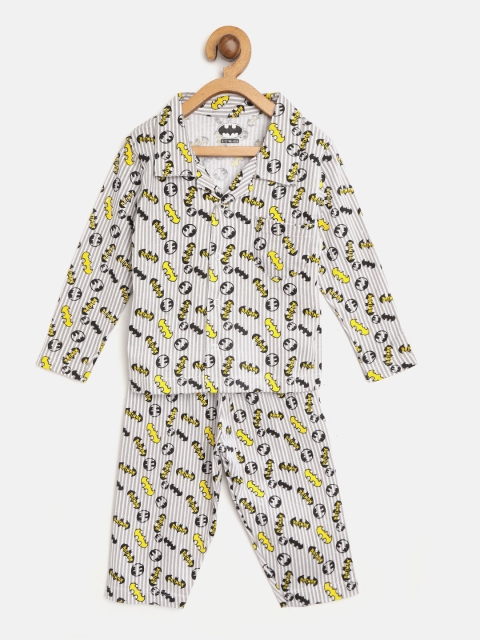 

Eteenz Boys White & Black Batman Print Night suit with Striped Detail