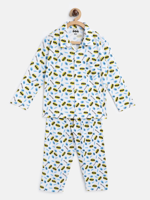 

Eteenz Boys White & Blue Batman Print Night suit