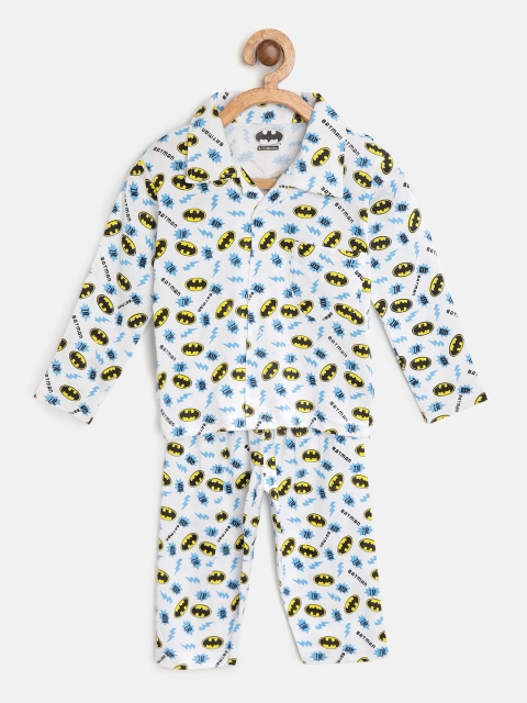 

Eteenz Boys White & Blue Batman Print Night suit