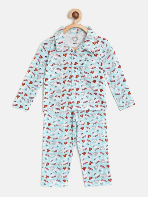 

Eteenz Boys Blue & White Superman Print Night suit