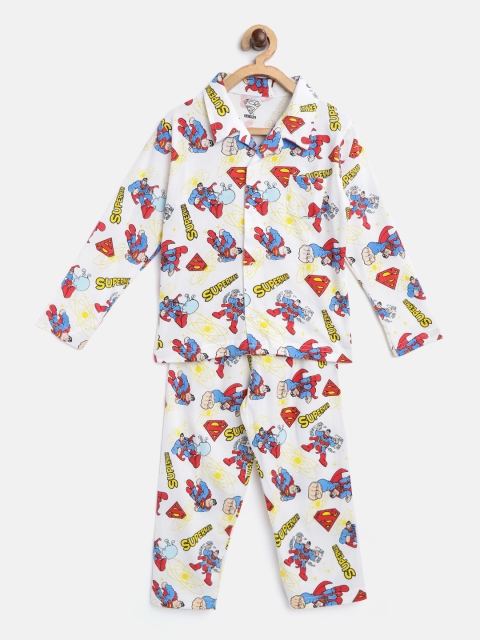 

Eteenz Boys White & Red Superman Print Night suit