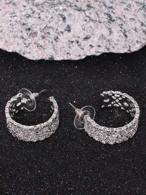 

Ayesha Silver-Toned Contemporary Half Hoop Earrings