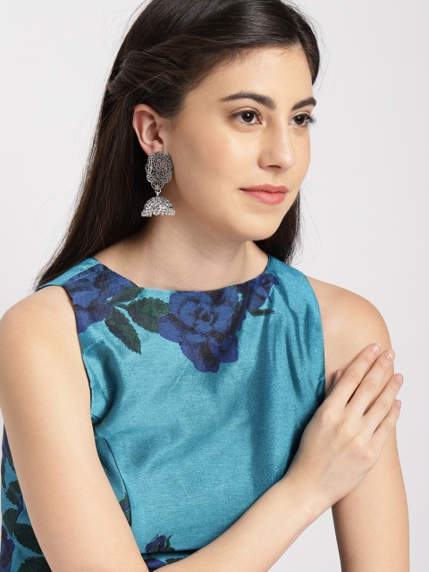 

Ayesha Silver-Toned Dome Shaped Jhumkas
