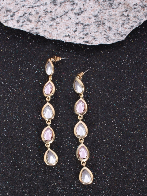 

Ayesha Gold-Toned & Pink Contemporary Drop Earrings