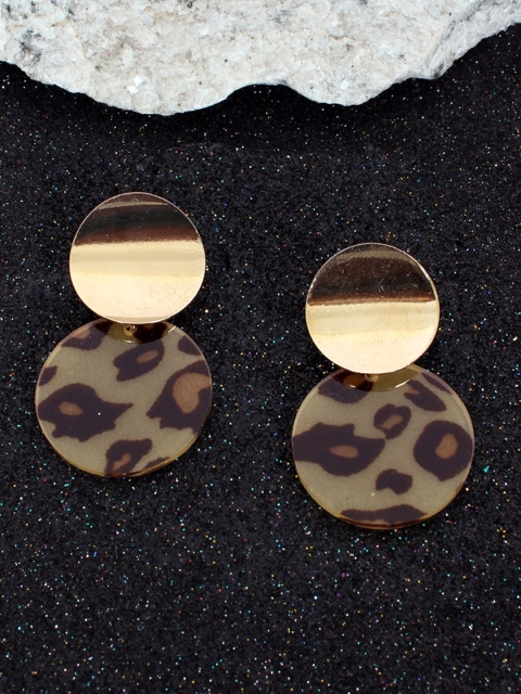 

Ayesha Gold-Toned & Brown Animal Printed Circular Drop Earrings