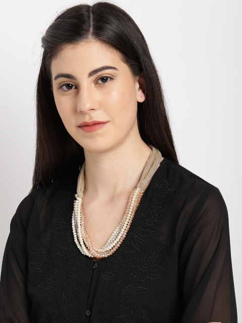 

Ayesha Gold-Toned Statement Glass Beaded Shimmary Cloth Long Necklace