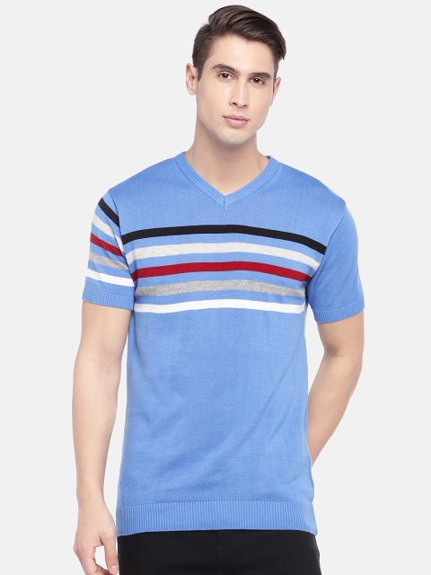 

Globus Men Blue Striped V-Neck T-shirt
