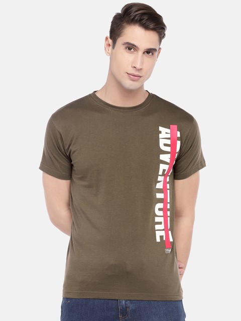 

Globus Men Olive Green Printed Round Neck T-shirt