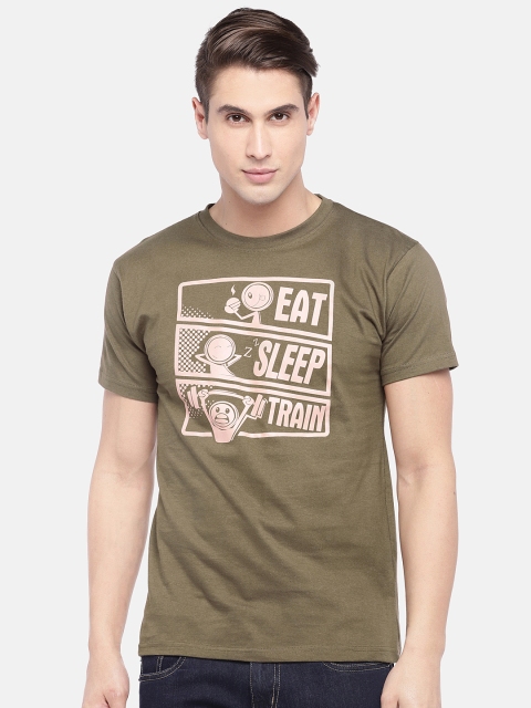 

Globus Men Olive Green Printed Round Neck T-shirt