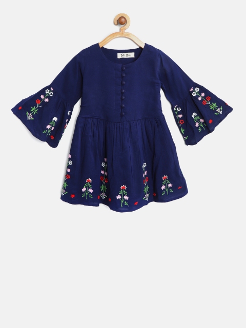 

Bella Moda Girls Navy Blue Embroidered Fit and Flare Dress