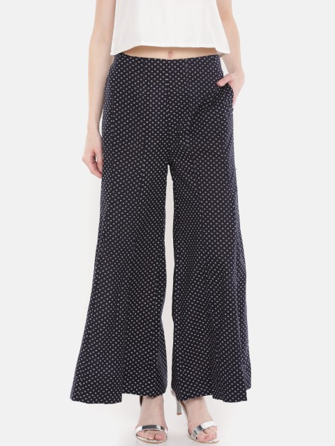 

De Moza Women Navy Blue Printed Wide Leg Palazzos
